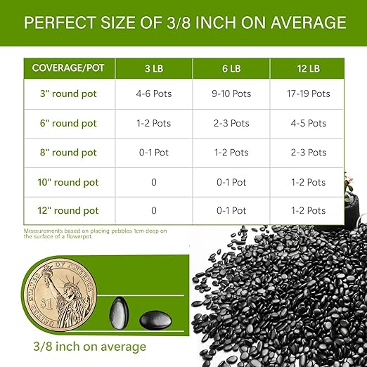 NUPICK 12lb River Rocks for Plants Indoor, 3/8 Inch Black Pebbles for Vases Fillers, Decorative Pea Gravel for Fish Tank, Natural Polished Stones for Succulent, Bonsai, Landscaping, Bird Baths
