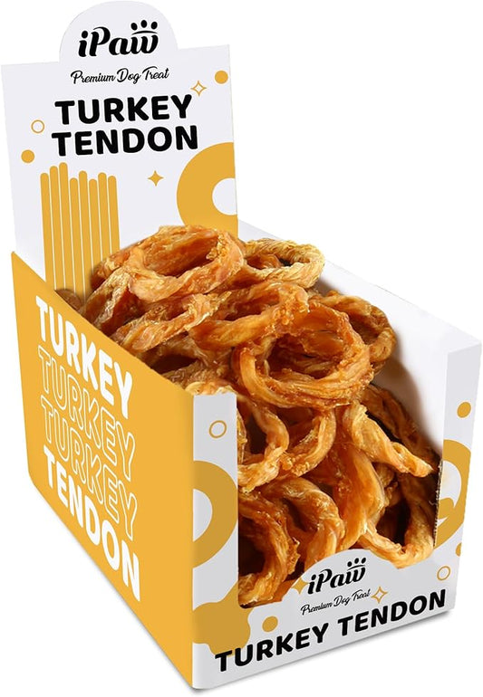 iPaw Turkey Tendon for Dogs Bulk Pack, Ingredient Sourced from USA, Hypoallergenic, All Natural Human Grade Puppy Chew, Dog Treats for Signature Series, Rawhide Alternative, 40 Units/Box Ring (Small)