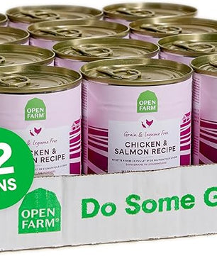Open Farm Canned Dog Food, Paté for Complete & Balanced Nutrition, Grain-Free and Legume-Free, Chicken & Salmon Recipe, 12.5oz Cans (Pack of 12)