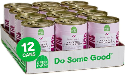 Open Farm Canned Dog Food, Paté for Complete & Balanced Nutrition, Grain-Free and Legume-Free, Chicken & Salmon Recipe, 12.5oz Cans (Pack of 12)