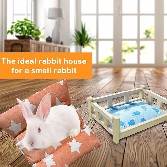 16.5 X 18in Removable and Washable Soft Rabbit Concave Bed, Thickened and Softer Bunny Bed, Double-Sided Plush for Small Animals Indoor (Beige)