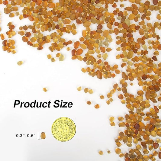 QEQEKAKA Sea Glass Stones for Crafts About 1LB (405g/14.28oz) Brownish Yellow Glass Pebbles Gemstones Bulk for Aquarium Rocks Fish Tank Gravel Green Filler for Vases Centerpieces
