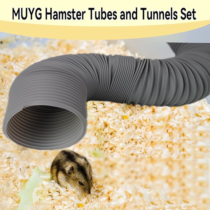 Hamster Fun Tunnels,Guinea Pigs Tunnel with,2Pcs Small Animal Folding Tube Guinea Pigs Training Hideout Tunnel 15 Pcs Pet Chew Toys for Chinchillas Rats Gerbils （Grey ）
