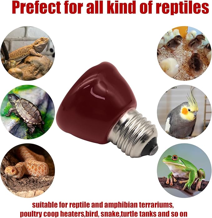 Mini Reptile Heat Lamp, 25w Infrared Ceramic Heat Emitter, No Light Emitting Reptile Heat Bulbs,Ceramic Heat Lamp for Amphibian, Chicken Coop,Cat, Turtle, Snake,Terrarium (2, 50 W)