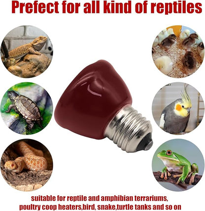 Mini Reptile Heat Lamp, 25w Infrared Ceramic Heat Emitter, No Light Emitting Reptile Heat Bulbs,Ceramic Heat Lamp for Amphibian, Chicken Coop,Cat, Turtle, Snake,Terrarium (2, 50 W)