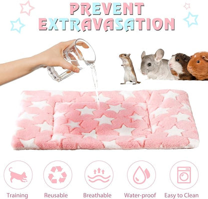 Haull 4 Pcs Waterproof Guinea Pig Bedding Winter Guinea Pig Bed Plush Cage Liners Soft Dog Cat Mat Reversible Winter Cozy Animal Pee Pad Hamster Bed Mat for Bunny(Cute Star,13 x 10 Inch)