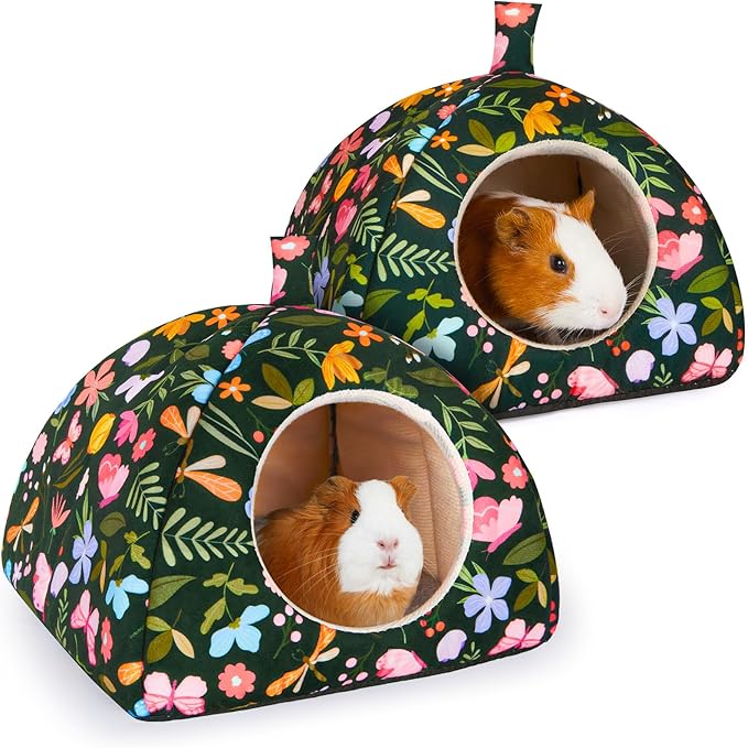 Glittme Guinea Pig Hideout 2Pack Guinea Pig Bed with Soft Pads Washable Guinea Pig House with Non-Slip Bottom Rabbit Hideout for Guinea Pig, Ferrets, Hamster, Guinea Pig Accessories, S