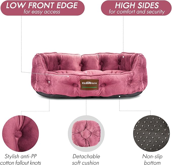 ClevaHome Cat Dog Bed for Small Pets up to 15lbs - Round Cat Beds for Indoor Cats, Machine Washable Comfortable Pet Bed for Puppy and Kitten with Non-Slip Bottom (Plum Pink)