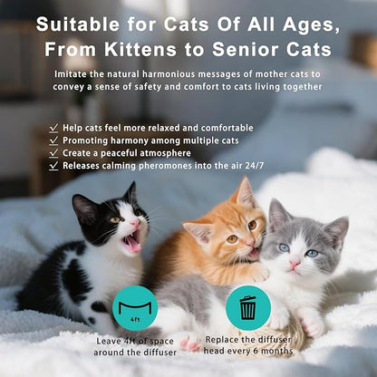 Cat Pheromones Calming Diffuser Kit, Pheromone Diffuser to Calm Cats, Multi Cat Anxiety Relief Stress Reduction, Reduce Fighting, Spraying and Scratching, 2 Diffusers & 4 Refills