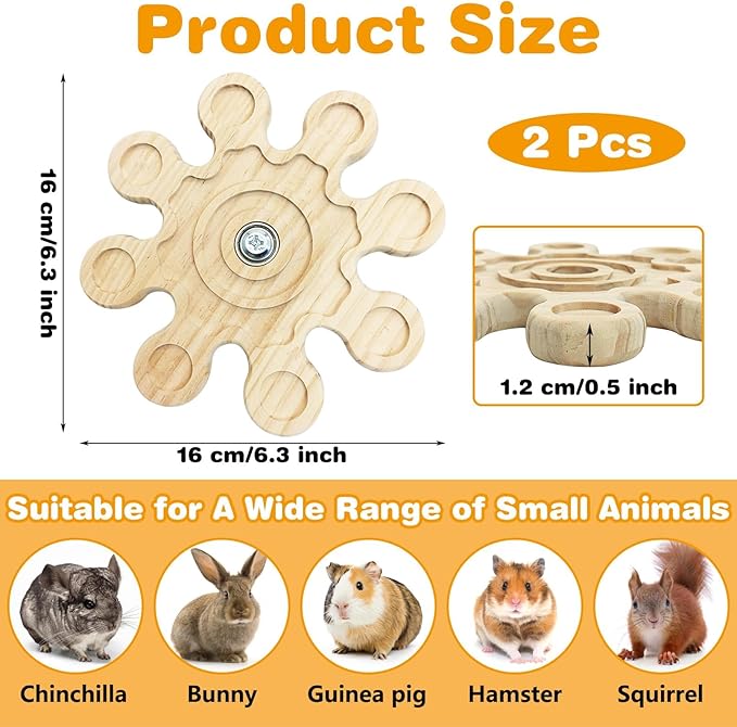 PINVNBY 2 PCS Natural Wooden Chinchilla Chew Toys Rotatable Chinchilla Toy Interactive Teeth Grinding Chew Toy Hanging Chinchilla Cage Accessories for Bunny Rabbit Guinea Pig Hamster Squirrel (Snow)