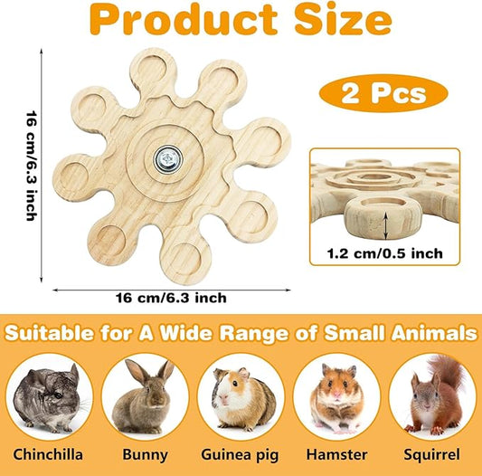 PINVNBY 2 PCS Natural Wooden Chinchilla Chew Toys Rotatable Chinchilla Toy Interactive Teeth Grinding Chew Toy Hanging Chinchilla Cage Accessories for Bunny Rabbit Guinea Pig Hamster Squirrel (Snow)
