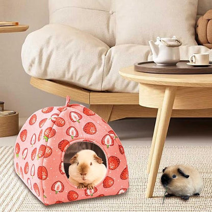 JSPYFITS Guinea Pig Hideout, 2 Pack Guinea Pigs House Set Rabbit Bed, Guineapigs Houses Rabbit Hideout for Small Animal Bunny/Rabbits/Chinchilla Accessories Pink Strawberry