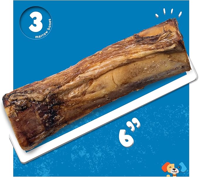 Jack&Pup Marrow Bones for Dogs, Long Lasting Dog Bones for Large Dogs, 6" Marrow Bone, Natural Beef Bone (3 Pack)