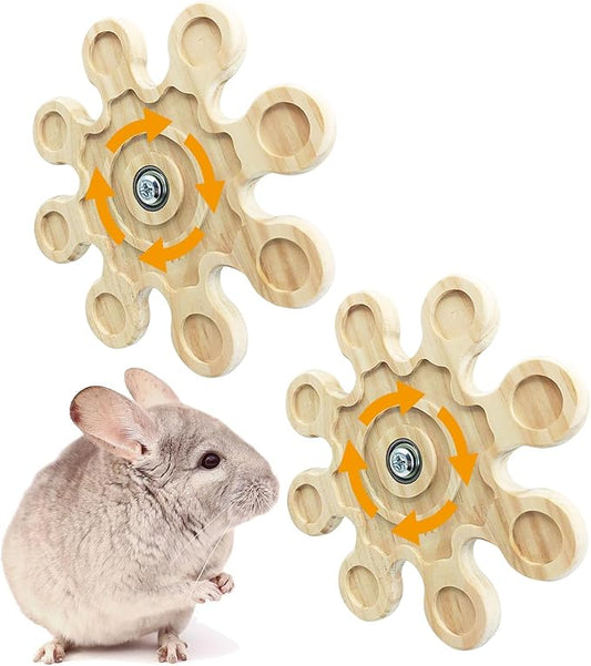PINVNBY 2 PCS Natural Wooden Chinchilla Chew Toys Rotatable Chinchilla Toy Interactive Teeth Grinding Chew Toy Hanging Chinchilla Cage Accessories for Bunny Rabbit Guinea Pig Hamster Squirrel (Snow)