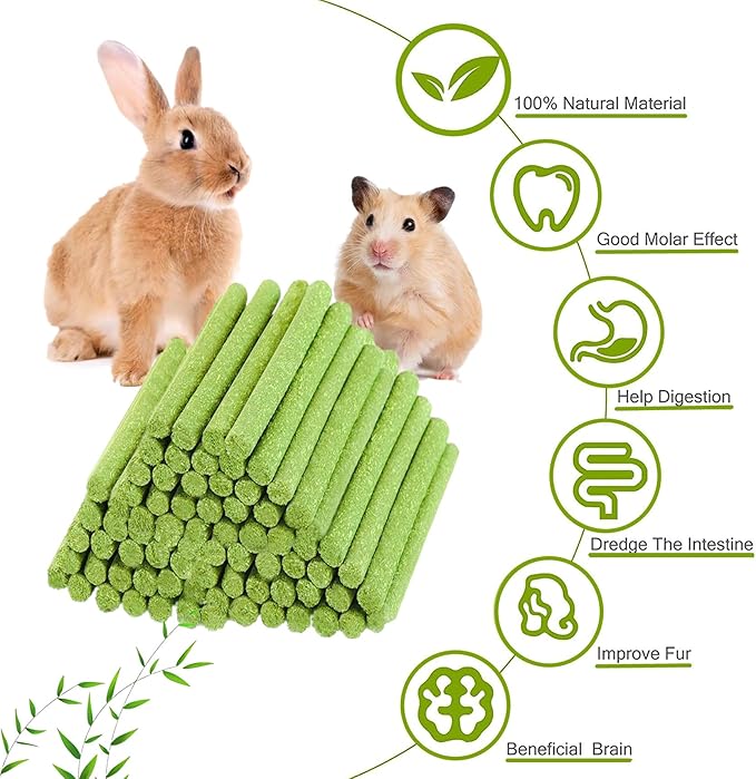 20PCS Rabbit Toys Bunny Chews Timothy Hay Stick Guinea Pig Food Hamster Toys for Teeth Grinding Rabbit Alfalfa Treat Rodent Molar Snack for Chinchilla Squirrel Gerbil Hedgehog Chipmunk