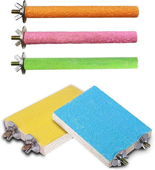 Hamiledyi 5 Pcs Parrot Perch Stand Natural Wood Bird Perch Stand Platform Paw Grinding Sticks Cage Accessories Exercise Toys for Budgies Parakeets Cockatiels Conures Lovebirds
