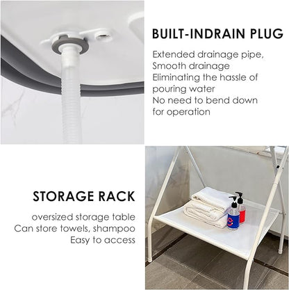 2 in 1 Dog Bath Tub Dog Washing Station for Bathing and Grooming, Elevated Collapsible Foldable Portable Shower Bathtub for Small Dogs Cats Pet, Indoor and Outdoor