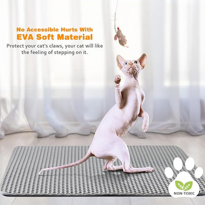 Waterproof Cat Litter Mat, Double Layer EVA, Odor-Free Large Grid, Urine Proof, Easy Cleanup 27 x 46, Gray