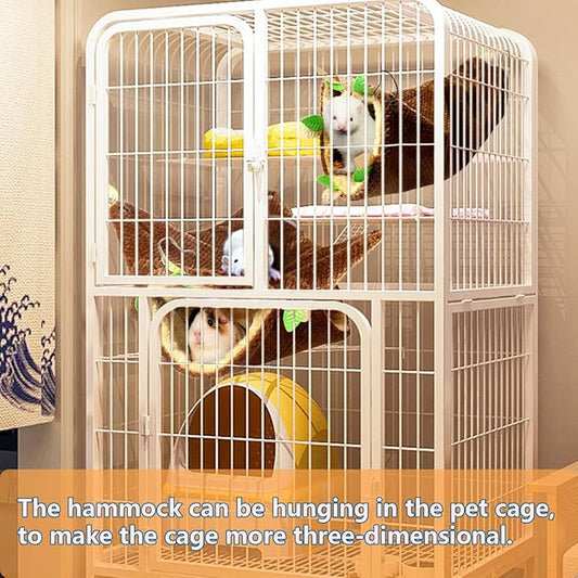 LEFTSTARER Guinea Pig Ferret Rat Hammock Toy Small Animal Cage Accessories Hideout Tunnel & Bunkbed Hammock for Rat Ferret Guinea Pig Hamster Sugar Glider Chinchilla, 1.Forest Hammock Set