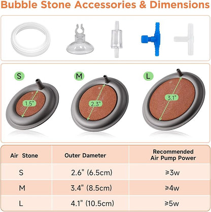 hygger Aquarium Air Stone, 2.6 Inch Nano Air Stone Makes Super Tiny Bubbles, Ultra Quiet Dissolved Oxygen Diffuser Small Airstone with Stainless Steel Base for Aquarium, Fish Tank & Hydroponic, Round