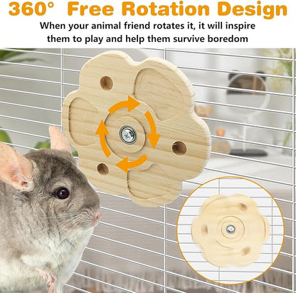 PINVNBY 2 PCS Natural Wooden Chinchilla Chew Toys Rotatable Chinchilla Toy Interactive Teeth Grinding Chew Toy Hanging Chinchilla Cage Accessories for Bunny Rabbit Guinea Pig Hamster Squirrel (Flower)