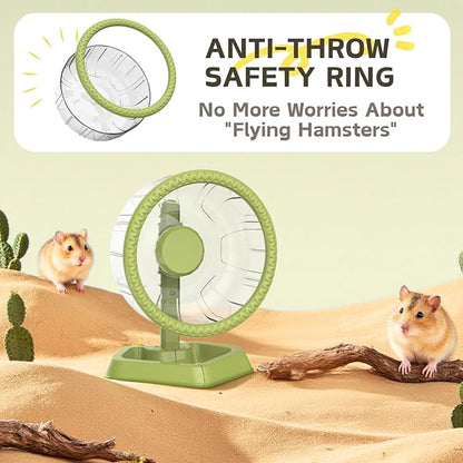 Hamster Exercise Wheels, Quiet Spinner Hamster Running Wheels with Adjustable Stand for Small Animals Dwarf Syrian Hedgehog Gerbils Mice (Green, Medium(7.6 inch))