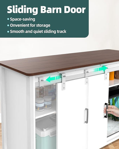 Aquarium Stand for Fish Tank: 55-75 Gallon Fish Tank Stand with Sliding Door - Heavy Duty Metal Aquarium Table with Power Outlet - 2-Tier Breeder Reptile Terrarium Stand for Home & Office(White)