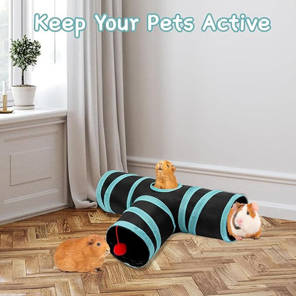 Rypet Guinea Pig Tunnel, 3 Way Collapsible Rabbit Tunnel, Small Pet Tunnels and Tubes with Interactive Ball for Rabbit Ferret Hamster Chinchilla Hedgehog Hiding and Resting