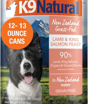 K9 Natural Wet Dog Food Pate, Lamb & King Salmon Feast, 13 Oz Cans (Pack of 12), Grain Free, Made in New Zealand with Grass-Fed, Free-Range Lamb and Sustainably Caught King Salmon