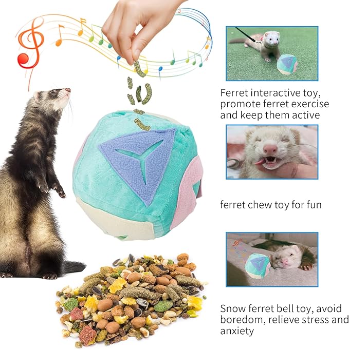 Ferret Toy with Bell, Washable Puzzle Feed Game Ferret Foraging Ball Toy for Boredom, Snuffle Ball Treat Dispenser Exercise Ferret Enrichment Toys for Cage, Toys for Ferrets, Hedgehog, Rat
