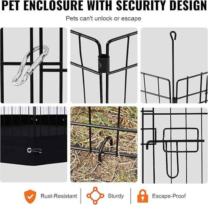 VEVOR Dog Playpen, 8 Pcs 30"H x 24"W Panels Foldable Metal Pet Exercise Pen, Dog Fence Indoor and Outdoor Pen with Door, 600D Oxford Fabric Bottom Pad, Pet Playpen for Dogs, Cats, Other Small Animals