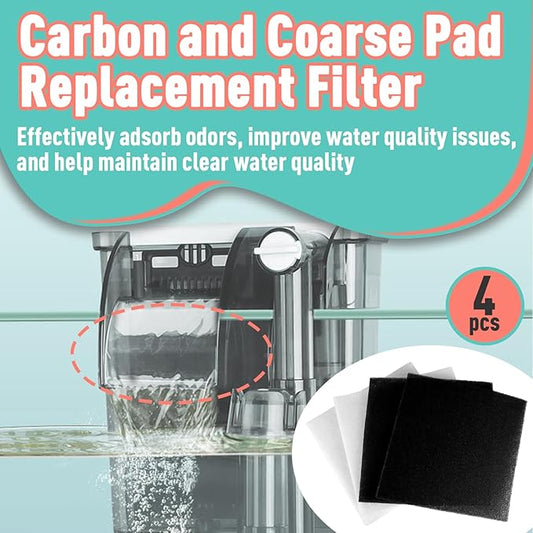 4PCS Upgraded Carbon Fiber and Coarse Pad Replacement Filters, Compatible with Pondmaster Danner 12202, Black and White, Size 12 * 12 Inches