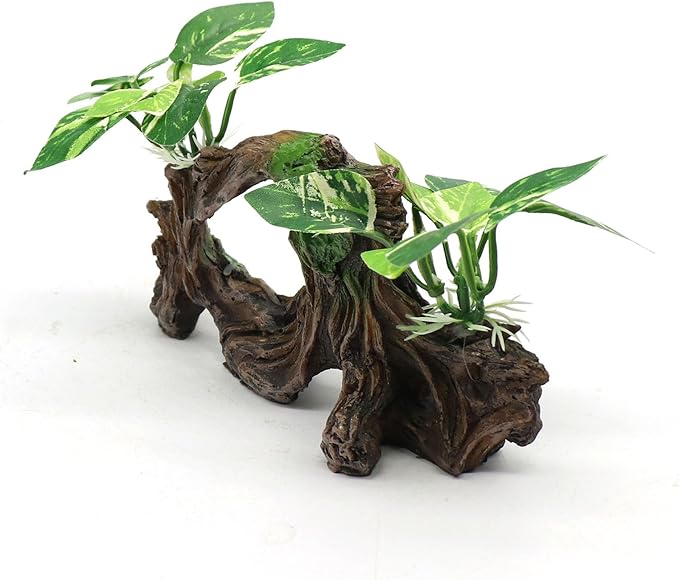 Fish Tank Decorations Artifical Driftwood Cave Aquarium Decor Ornaments Silk Aquarium Plants for Betta Fish Tank Accessories