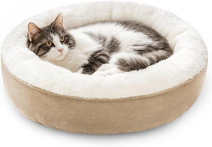 Love's cabin Round Donut Cat and Dog Cushion Bed, 20in Pet Bed for Cats or Small Dogs, Anti-Slip & Water-Resistant Bottom, Super Soft Durable Fabric Pet beds, Washable Luxury Cat & Dog Bed Camel