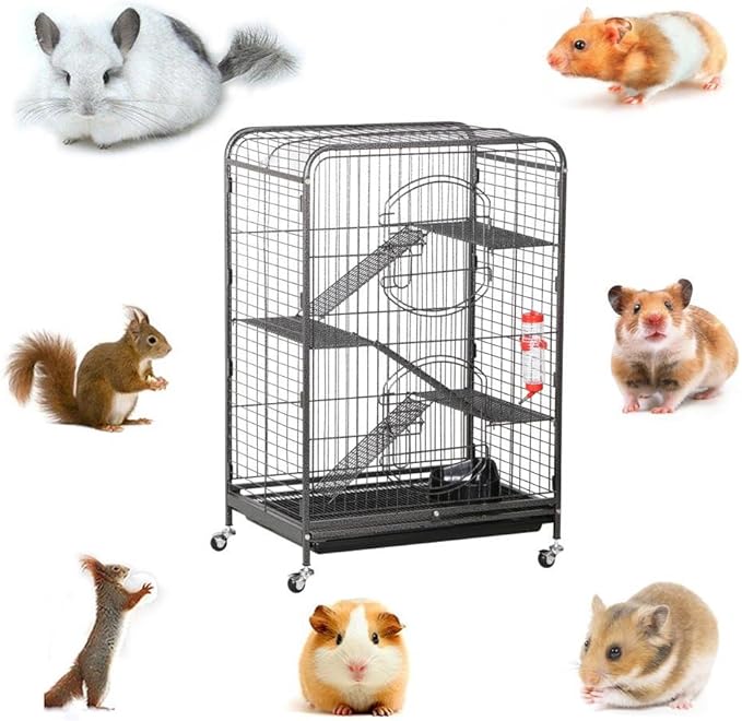 Yaheetech 37-inch Metal Ferret Chinchilla Cage Indoor Outdoor Small Animals Hutch w/ 2 Front Doors/Feeder/Wheels for Squirrel,Black
