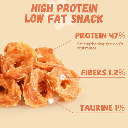 Dog Treats Chicken Jerky Rings, Rawhide-Free Grain-Free Real Dried Tenders Natural Chicken Breast Dog Chewy Training Snacks for Small Medium Large Dogs Large Pack, 10.6 oz