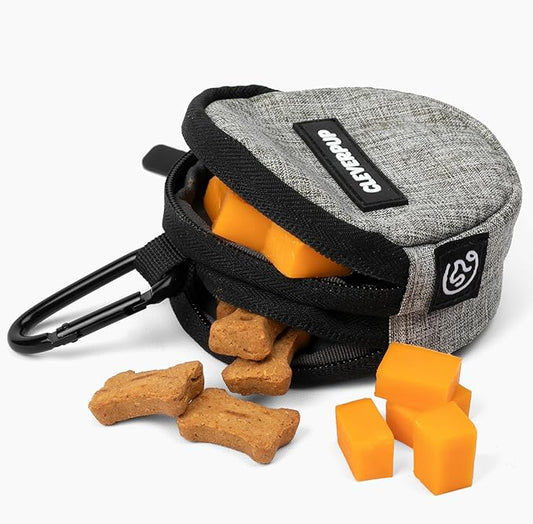 Snackpack Double Insulated Dog Treat Pouch - Holds 1.5 Cups - Dog Training and Walks Snack Bag, Two Pockets for Dry or Wet Treats, Attaches to Leash, Belt, or Bag - Heather Grey