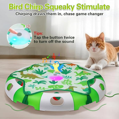 Automatic Interactive Cat Toy with Moving Feather & Chirping Sound Motion Activated Track Toys for Indoor Cats,USB Rechargeable, Extre 2 Cat Bell