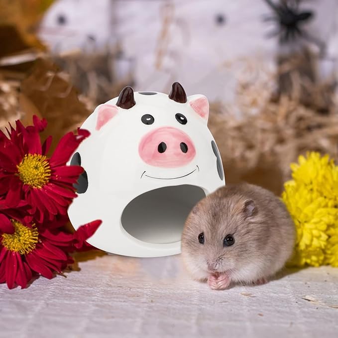 Hypeety Small Animal Hideout Ceramic House Critter Bath House Cave Mini Hut Cage for Dwarf Hamster (White)