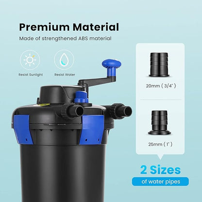 VIVOHOME Pressurized Biological Pond Filter with 9-watt Light, Suitable for Koi Ponds of up to 500 Gallons or Ornamental Ponds of up to 1050 Gallons