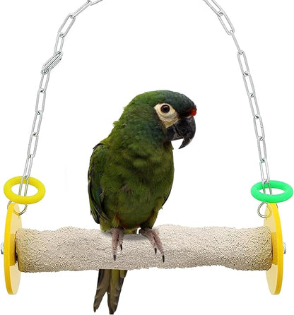 Bird Swing - Pumice Perch Trims Nails and Beaks, Safe and Non-Toxic, For Small and Large Birds, 10.5 Inches