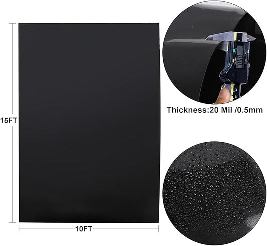 10 x 15 FT Pond Liner, 20 Mil Fish Pond HDPE Liner, Pond Liners for Outdoor Ponds, Koi Ponds, Garden Fountain, Waterfall