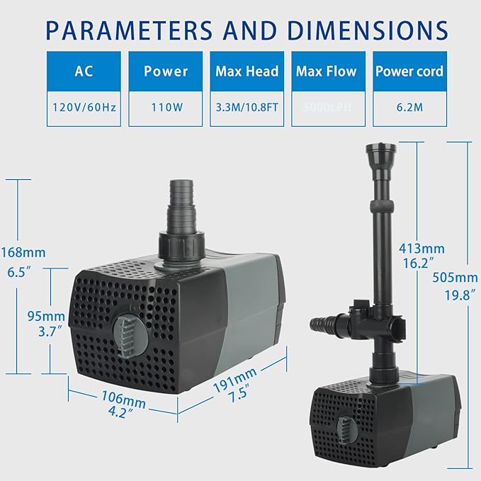 OYO WATER Pond Pumps Submersible Outdoor,1300GPH Water Fountain Pump with Fountain Kits for Small Ponds