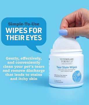 Veterinary Formula Smart Coat Complex Tear Stain Wipes for Dogs & Cats, 100 ct – Gently Wipe Away Debris and Clean Stains Around The Eyes of Pets, Fragrance-Free and Pre-Saturated