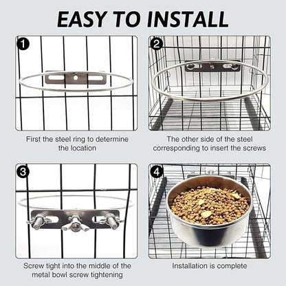 Hamiledyi 2 Pcs Dog Crate Bowl Stainless Steel Puppy Bowls Sturdy Spill-Proof Pet Water Bowl Hanging Water/Food Metal Bowls for Puppy Medium-Sized Dogs Cats (6.3''x2.3'')