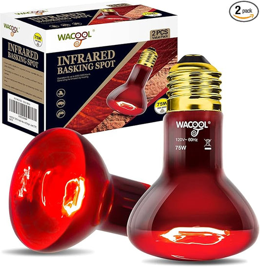 WACOOL 2 Pack Reptile Heat Lamp Bulbs,75W Infrared Basking Spot Light for Reptiles & Amphibians, Red Heat Lamp Bulb for Bearded Dragon Gecko Turtle Lizard