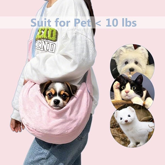 Dog Sling Carrier for Small Dogs, Hands-Free Puppy Carrier for Pet 0-15 lbs, Lightweight Cuddler Pouch, Comfortable Fleece Slings for Small Animal (Pink)