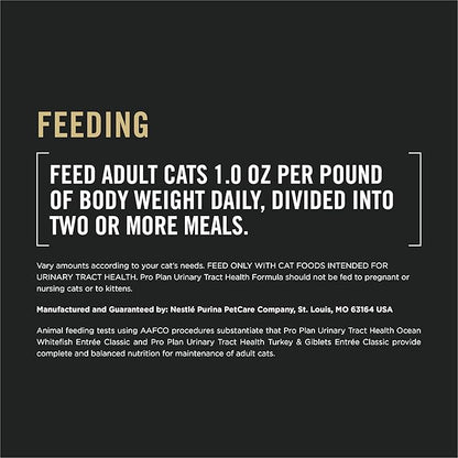 Purina Pro Plan Urinary Tract Health Pate Cat Food Variety Pack, Turkey and Giblets, and Ocean Whitefish Entrees - (Pack of 12) 5.5 oz. Cans