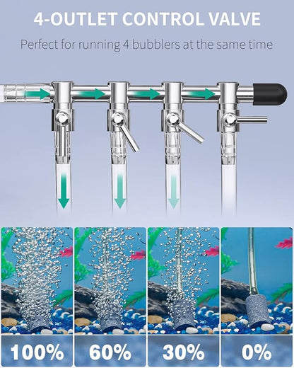 Pawfly 7 W 254 GPH Commercial Air Pump Adjustable Quiet Oxygen Aerator Pump with Air Stones 4 Outlets Manifold and Airline TubingAccessories for Up to 300 Gallon Tank Aquarium Pond