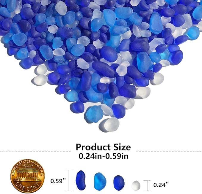 Sea Glass Stones - 0.9LB Frosted Glass Pebbles Gemstones - Perfect for Aquarium Rocks, Fish Tank Gravel, Vase Fillers, DIY Crafts, and Home Decor (Cobalt Blue, Aquamarine, White)